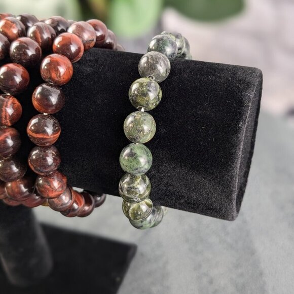 beaded stretch bracelets red, tigers eye, jade beautiful rich colors - Picture 9 of 11